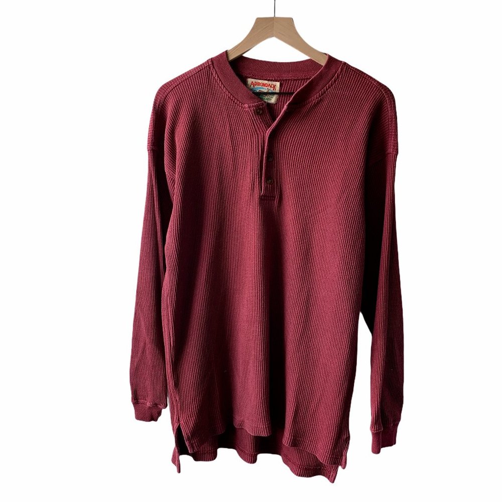 vintage cardinal red waffle knit henley